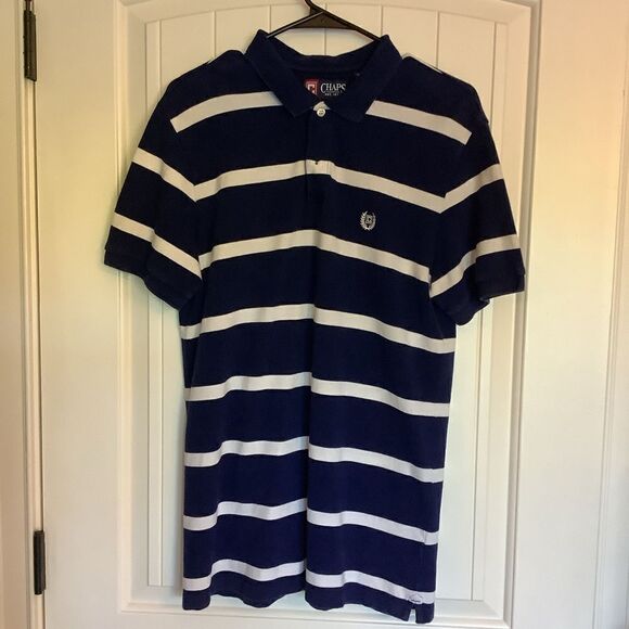 Chaps Navy Striped Polo - Picture 1 of 3